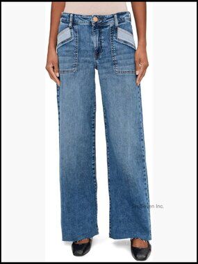 High-Rise Wide Leg Jeans with Porkchop Pockets and Raw Hem